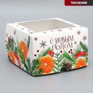 Коробка складная на 4 капкейка с окном «С Новым годом», 16*16*10 см