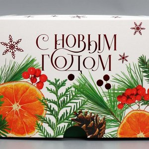Коробка складная на 4 капкейка с окном «С Новым годом», 16*16*10 см