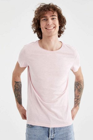 Облегающая футболка из 100 % хлопка с круглым вырезом и короткими рукавами
