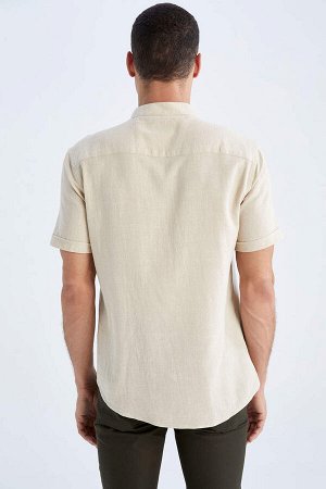 Рубашка из 100% хлопка с короткими рукавами и воротником-стойкой стандартного кроя