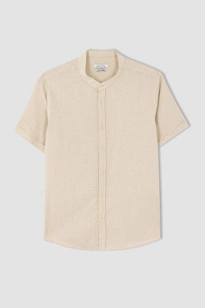 Рубашка из 100% хлопка с короткими рукавами и воротником-стойкой стандартного кроя