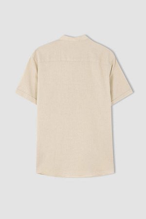 DEFACTO Рубашка из 100% хлопка с короткими рукавами и воротником-стойкой стандартного кроя