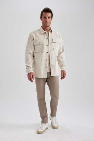 DEFACTO Вельветовая куртка-рубашка стандартного кроя с воротником-поло и длинными рукавами