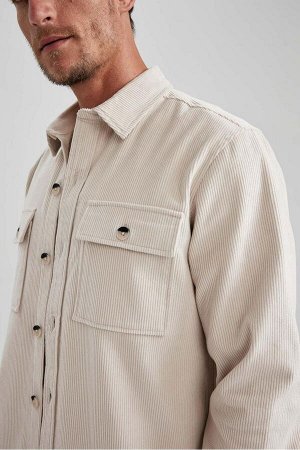 DEFACTO Вельветовая куртка-рубашка стандартного кроя с воротником-поло и длинными рукавами