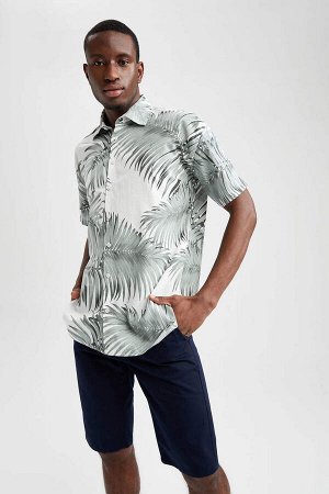 Хлопковая рубашка с короткими рукавами и узором Relax Fit