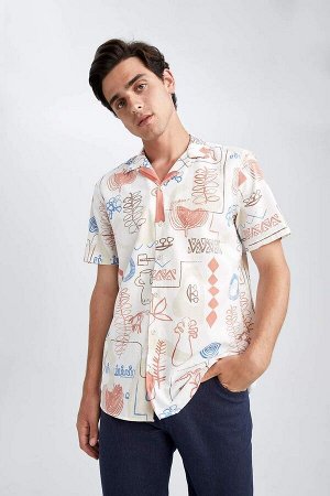Рубашка из 100% хлопка с короткими рукавами и воротником в стиле пэчворк стандартного кроя
