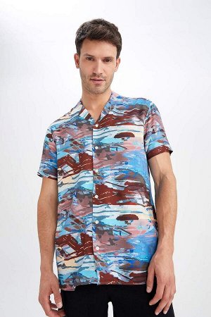 Гавайская рубашка из вискозы с короткими рукавами и принтом, вязанная крючком, стандартного кроя