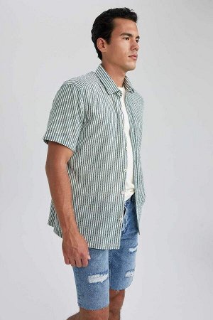 Хлопковая рубашка в полоску с коротким рукавом и вязанным крючком воротником обычного кроя