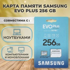Карта памяти / microSD 256GB / карта памяти SAMSUNG EVO PLUS 256GB (10 класс)