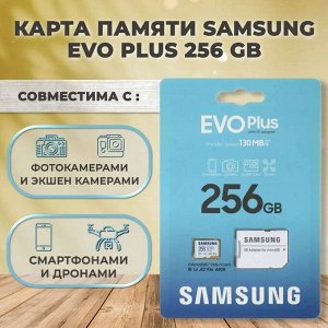 Карта памяти / microSD 256GB / карта памяти SAMSUNG EVO PLUS 256GB (10 класс)