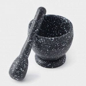 Ступка с пестиком Доляна «Чёрный мрамор», d=10 см, чёрная