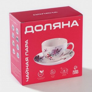 Чайная пара Доляна «Зайка», 2 предмета: чашка 250 мл, блюдце d=15 см, фарфор, белая