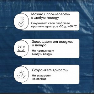 Тент защитный, 5x3 м, плотность 60 г/м², УФ, люверсы шаг 1 м, тарпаулин, УФ, голубой