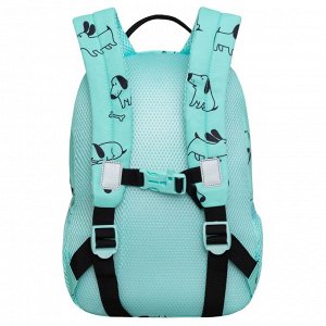 Рюкзак внешкольный GRIZZLY легкий с карманом для ноутбука 13", одним отделением, для девочки на занятия, мятный, собаки