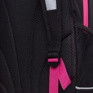 Рюкзак школьный GRIZZLY с карманом для ноутбука 13", жесткой спинкой, двумя отделениями, для девочки черный луна звезды