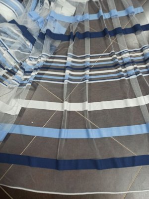 Тюль готовая  сетка полоски, оттенок голубой ширина 3.0 метра