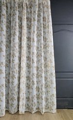 Тюль лен Веточки бежевые, Ширина: 2,0м, Тип крепления: Шторная лента