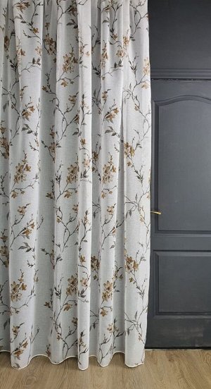 Тюль лен Люсьен коричневый, Ширина: 2,0м, Тип крепления: Шторная лента
