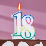Свеча для торта «?Юбилейный ГИГАНТ», цифра &quot;18&quot;, ободок цветной, блёстки, 7,5 см 1670211