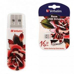 Флэш-диск 16GB VERBATIM Mini Tattoo Edition Rose USB 2.0, бе