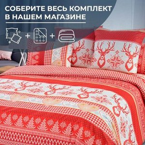 Простыня на резинке 090*200 см, перкаль, борт 25 см (Лапландия, красный)