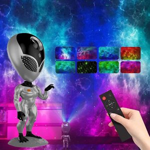 Akuma Проектор звездного неба Alien Star Sky Projector Пришелец, ночник детский для сна, настольный светильник, светодиодный, лазерный режим, несколько проекций, пульт управления, повторение голоса