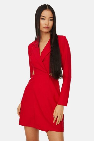 Красное платье с воротником-жакетом