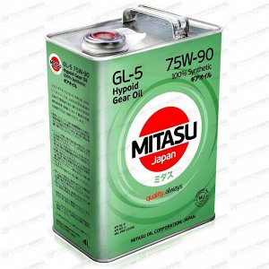 Масло трансмиссионное Mitasu Hypoid Gear Oil 75w90, синтетическое, API GL-5/MT-1, для дифференциалов и раздаточных коробок, 4л, арт. MJ-410/4