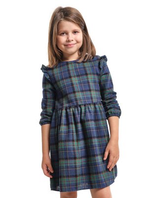Mini Maxi Платье для девочки клетка (104-122см) UD 8050-2(2) зеленая/синяя клетка
