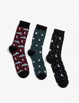 Комплект мужских носков из трех предметов с космическим принтом