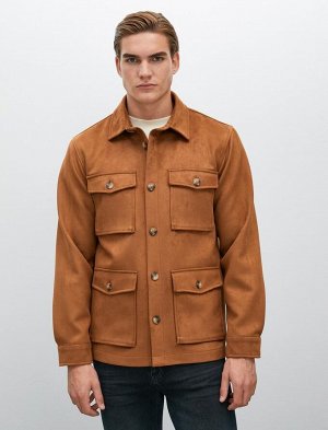 Замшевая куртка с карманами с клапанами и пуговицами Классический воротник