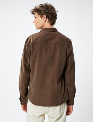 Рубашка в рубчик с классическим воротником на пуговицах и карманом
