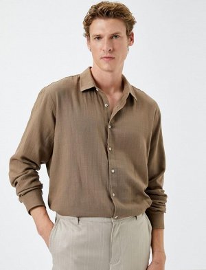 Хлопковая рубашка с итальянским воротником и длинным рукавом, стандартный крой