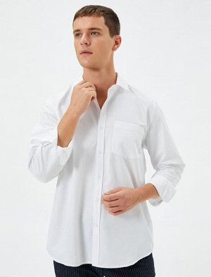 Классическая рубашка с карманом, детальным полуитальянским воротником, застегнутым на пуговицы, с длинным рукавом, без железа