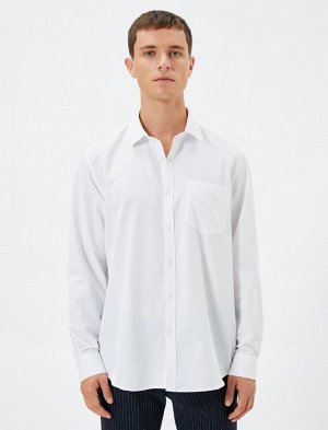 Классическая рубашка с карманом, детальным полуитальянским воротником, застегнутым на пуговицы, с длинным рукавом, без железа