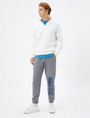 Спортивные брюки-джоггеры с дальневосточным принтом, кружевной талией и карманом