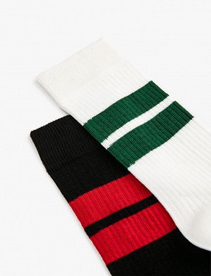 KOTON Комплект мужских носков из двух предметов, разноцветный с полосками