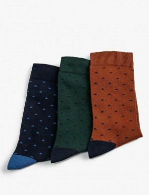 KOTON Мужской комплект носков из трех предметов с геометрическим узором, разноцветный