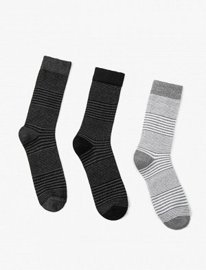 Комплект мужских длинных носков из трех предметов в полоску