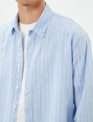 Рубашка из смесового льна с классическим воротником и длинными рукавами на пуговицах