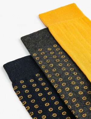 Комплект мужских носков из трех предметов, разноцветный с геометрическим узором