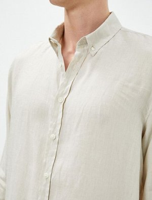 Льняная рубашка с классическим воротником на пуговицах и длинным рукавом