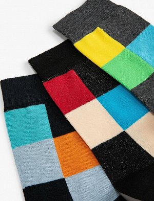 KOTON Комплект мужских носков в клетку из трех предметов, разноцветный