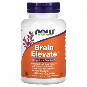 NOW Foods, Brain Elevate, поддержка здоровья мозга, 120 вегетарианских капсул
