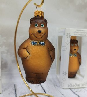 Ёлочное украшение "Мишка", золотой бант, в подарочной упаковке, h-12см