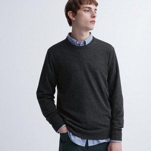 Мужской свитер из тонкой шерсти, темно серый