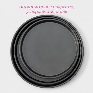 Набор форм для выпечки пиццы Доляна «Жаклин. Пицца», 3 предмета: d=23,5/26/29,5 см, антипригарное покрытие, чёрный