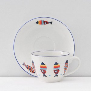 Сервиз фарфоровый чайный Доляна «Емеля», 12 предметов: 6 чашек 280 мл, 6 блюдец d=15 см, цвет белый