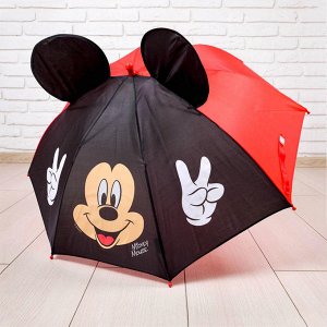 Зонт детский "Привет" Микки Маус 8 спиц d=78 см с ушами