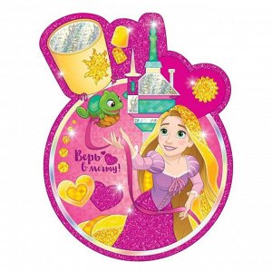 Фреска цветной фольгой "Принцессы: Рапунцель", стека, блестки 2 гр, БОНУС: наклейки, А5